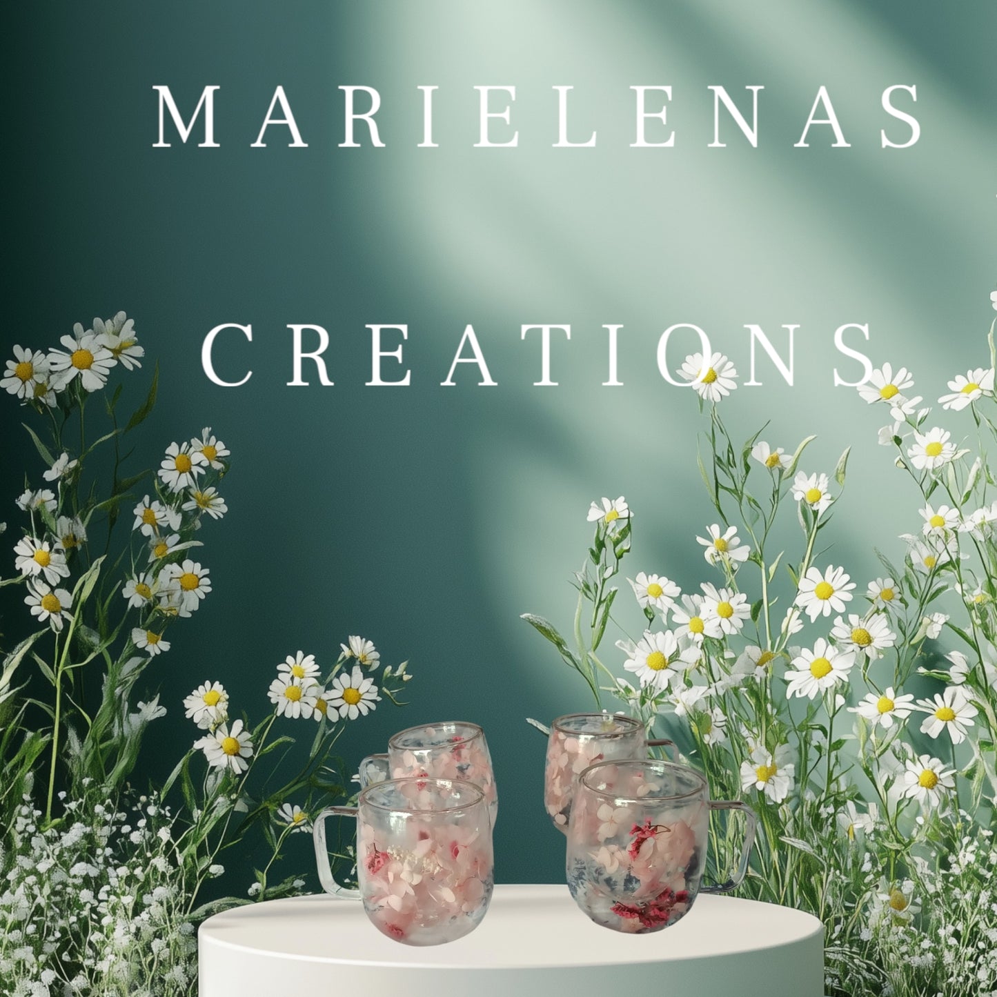 Pink flowers inside double glass mugs