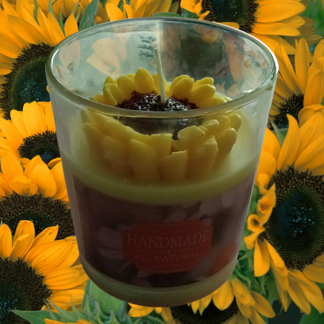 Lemon Scented candle with a sun flower